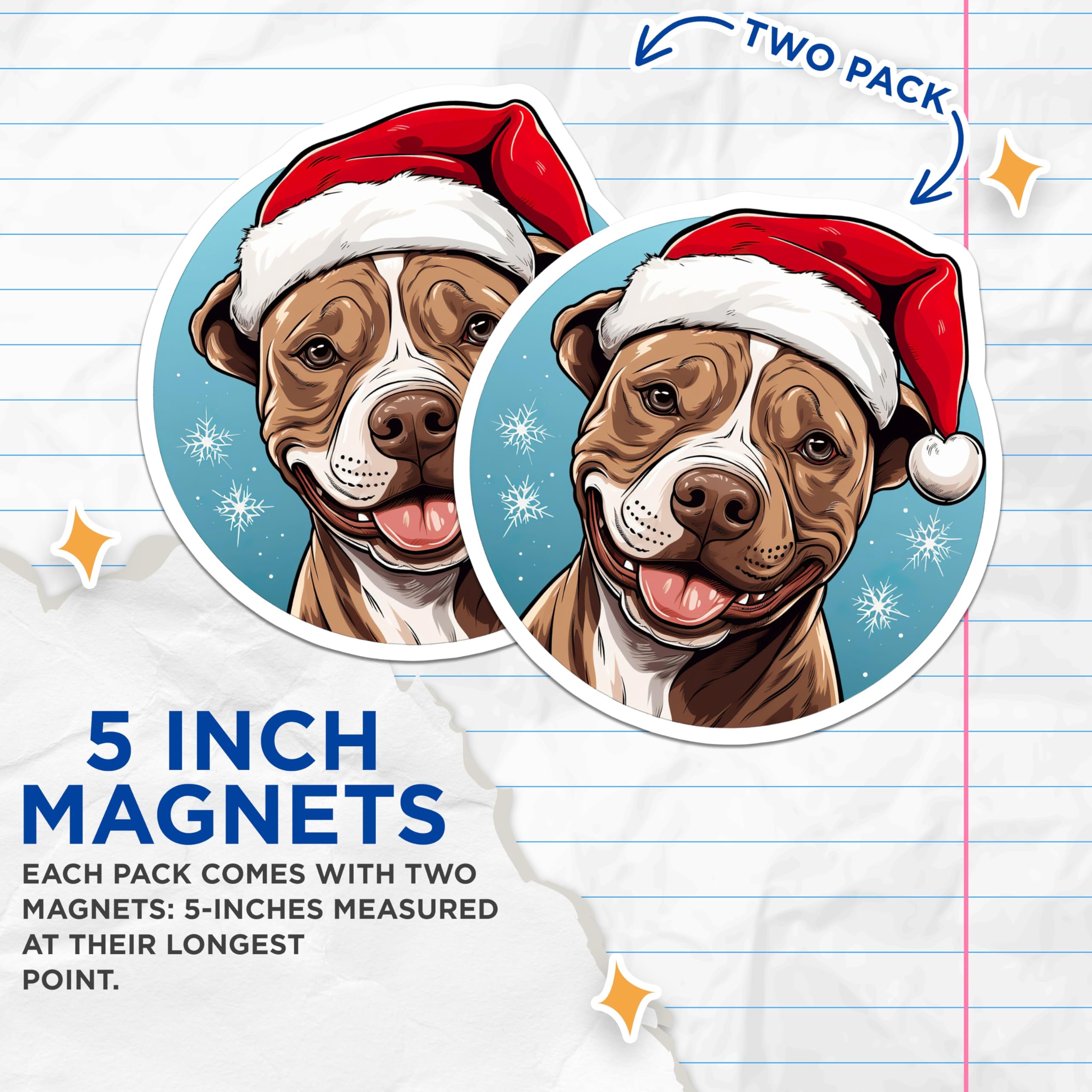 (2 Pack) Christmas Pitbull Dog Magnets - Santa Hat Doggie Fridge Decor - Winter Holiday Pet Lover Accessories - 5 Inches On Longest Side - Thick Durable Magnet - Made in USA - MAG24816