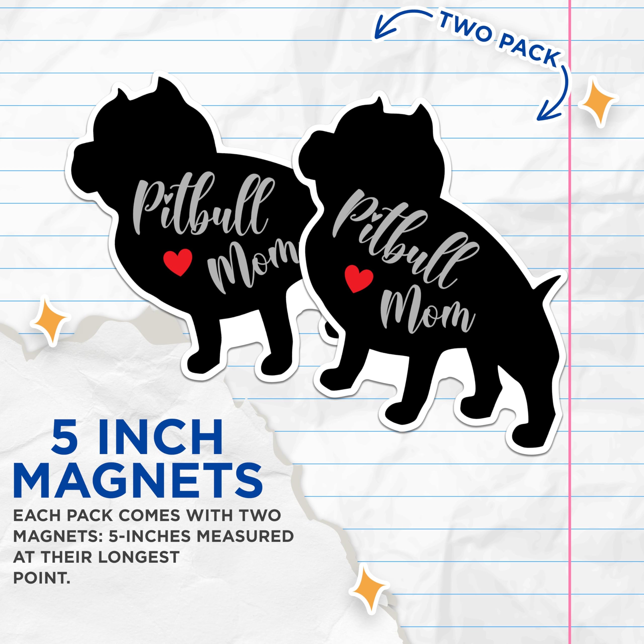 (2 Packs) Pitbull Mom Magnets - Pitbull Mom Dog Breed Magnets - 5 Inches On Longest Side - Premium Magnet - for Fridges, Toolboxes, Cars - Made in USA - MAG2510