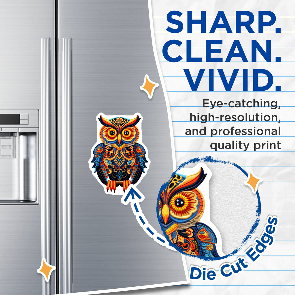 (2 Pack) Bohemian Owl Magnets - Colorful Folk Art - Wisdom Bird Decor - Fridge Locker Accent - 5 Inches On Longest Side - Thick Durable Magnet - Made in USA - MAG36560