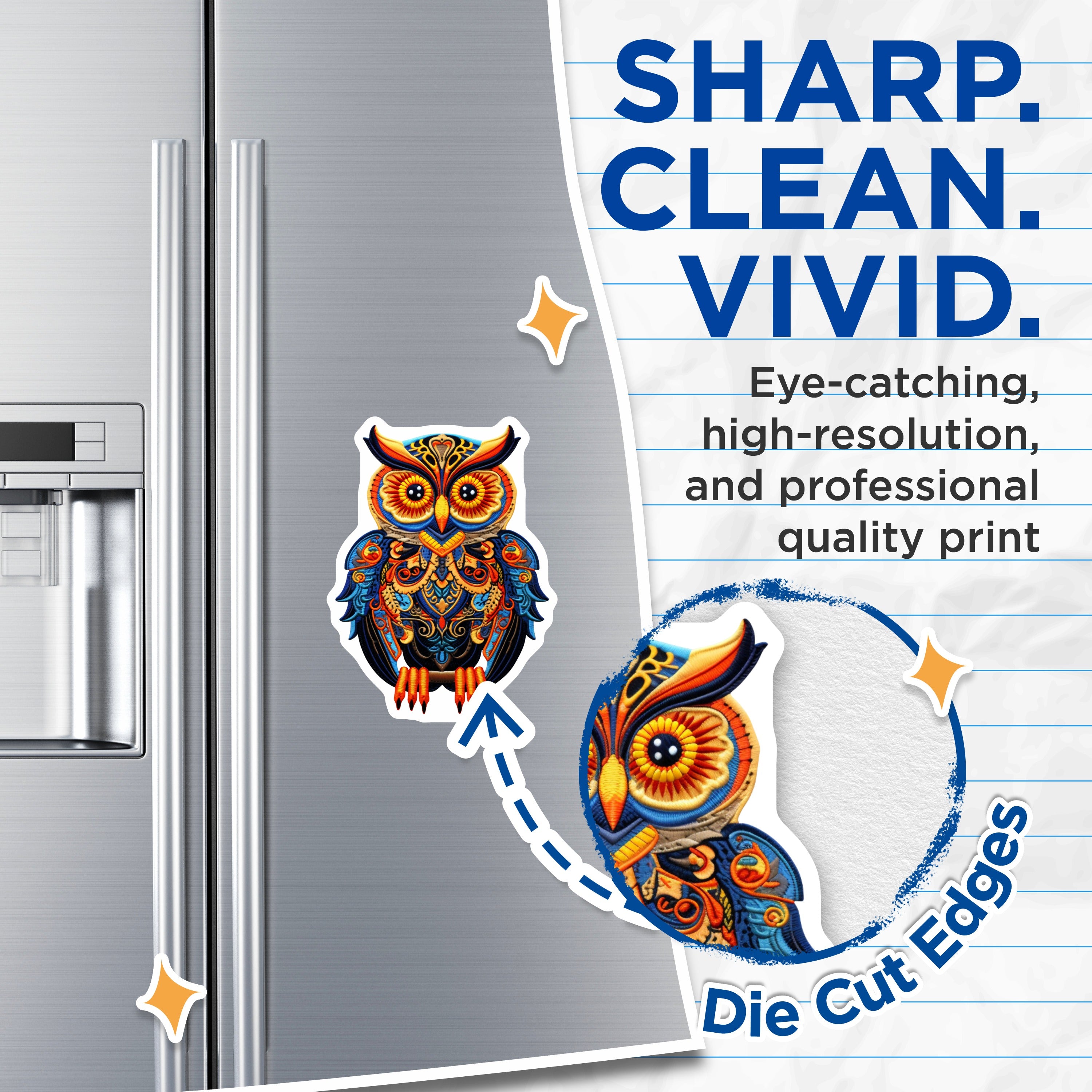 (2 Pack) Bohemian Owl Magnets - Colorful Folk Art - Wisdom Bird Decor - Fridge Locker Accent - 5 Inches On Longest Side - Thick Durable Magnet - Made in USA - MAG36560