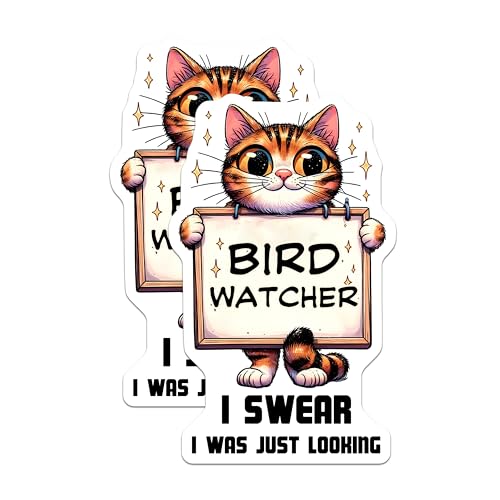 (2 Pack) Bird Watcher Magnets - Cute Cat - Funny Refrigerator - Cat Lovers Fridge Magnets - 5" On Longest Side - for Cars, Fridges, Toolboxes - Made in USA - MAG3731