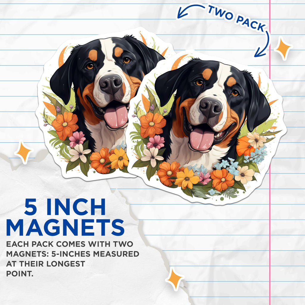 (2 Pack) Bernese Mountain Dog Magnets - Floral Pet Lover - Animal Fridge Decor - 5 Inches On Longest Side - Thick Durable Magnet - Made in USA - MAG29101
