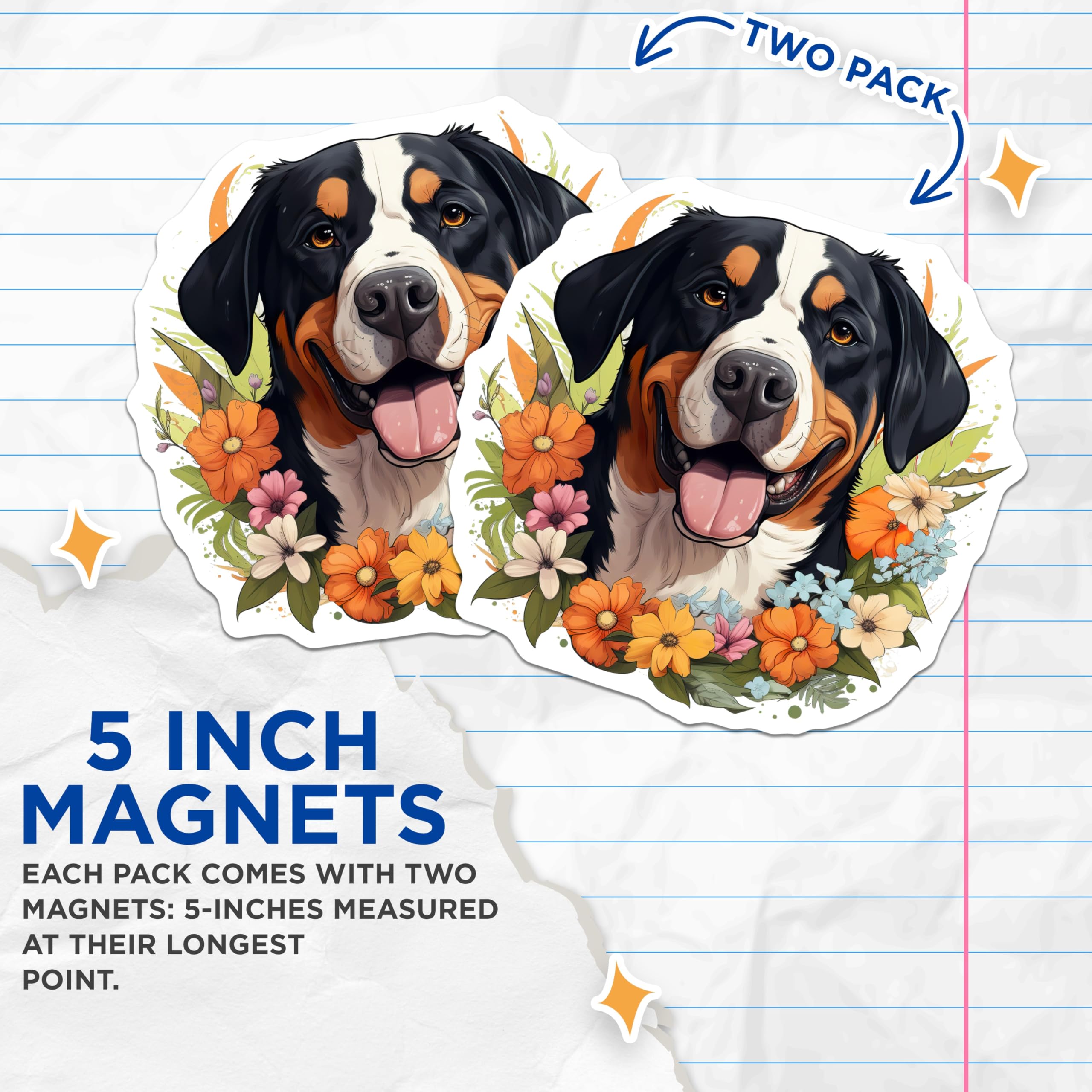 (2 Pack) Bernese Mountain Dog Magnets - Floral Pet Lover - Animal Fridge Decor - 5 Inches On Longest Side - Thick Durable Magnet - Made in USA - MAG29101
