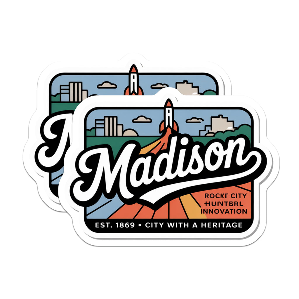 (2 Pack) Madison Alabama Magnets - Huntsville Rocket City - Home Decor Refrigerator - 5" On Longest Side - Premium Magnet - for Cars, Refrigerators, Toolboxes, Lockers - Made in USA - MAG18786
