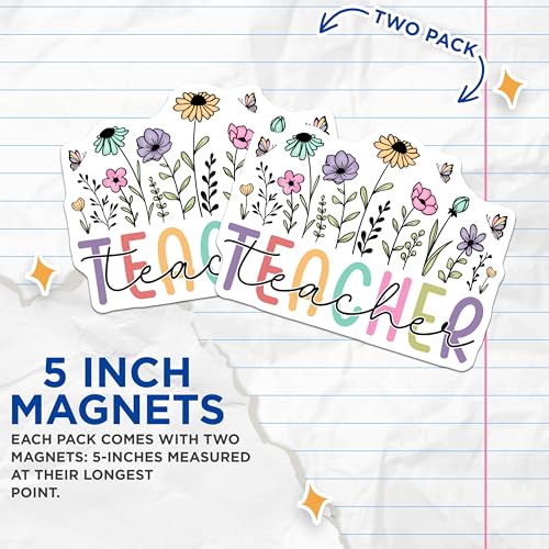 (2 Pack) Teacher Appreciation Magnets - Floral Teacher Magnets - Classroom Decor Magnets for Teachers - 5" On Longest Side - for Cars, Refrigerators, Toolboxes, Lockers - Made in USA MAG3582
