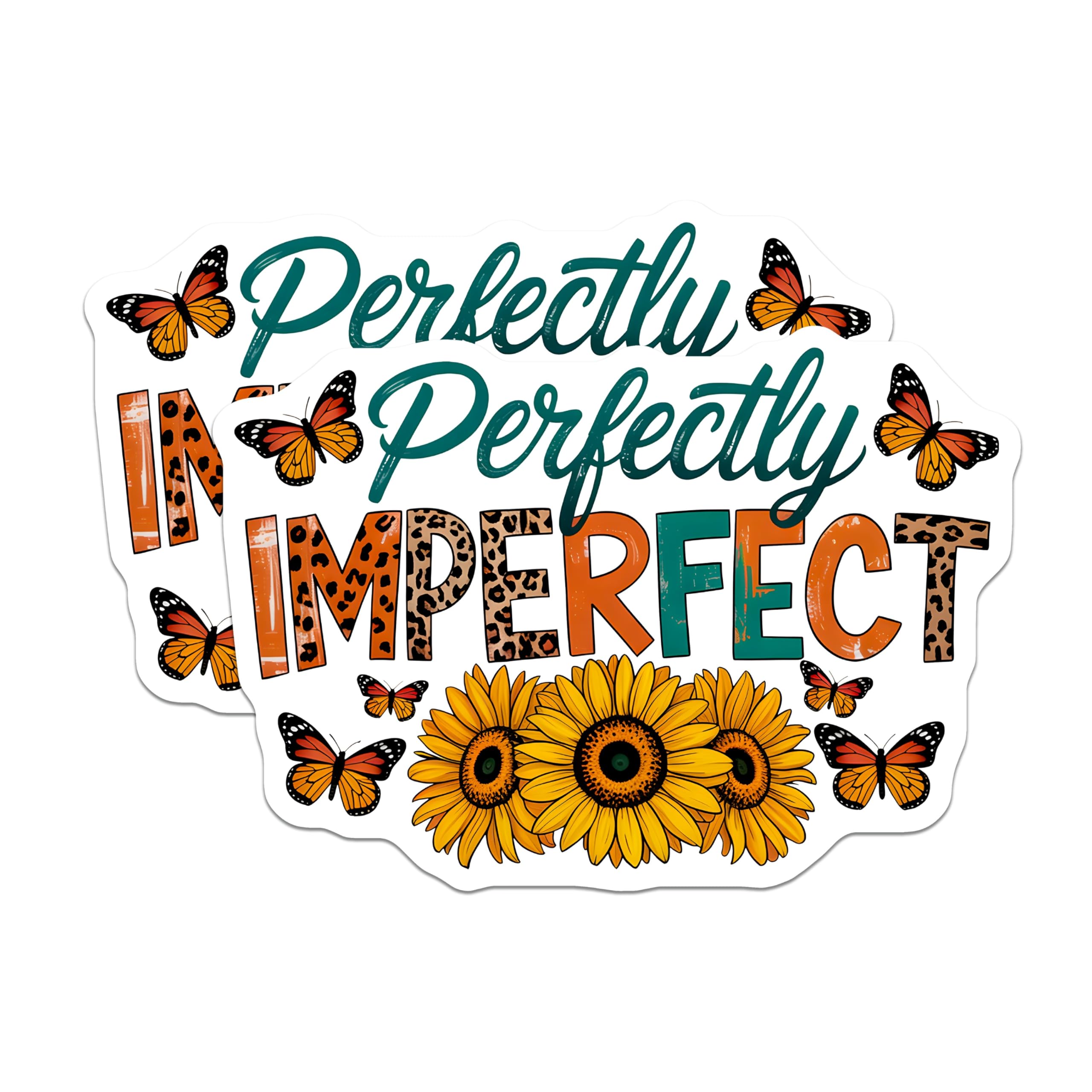 (2 Pack) Perfectly Imperfect Sunflowers Magnets - Boho Butterfly Affirmation - Positive Self-Love Decor for Her - 5 Inches On Longest Side - Thick Durable Magnet - Made in USA - MAG25522
