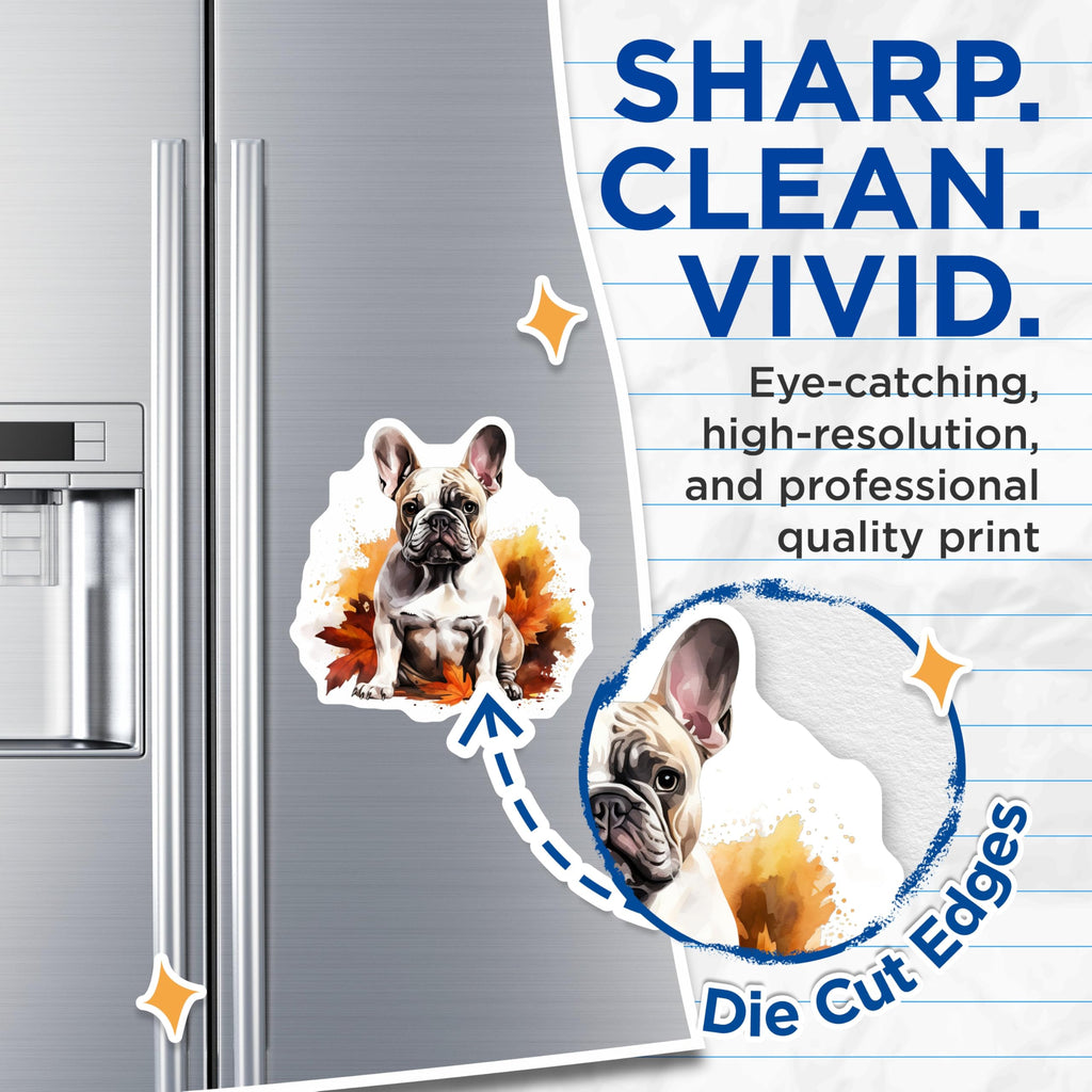(2 Pack) French Bulldog Fall Magnets - Dog Lover Decor - Autumn Animal Art - 5 Inches On Longest Side - Thick Durable Magnet - Made in USA - MAG30289