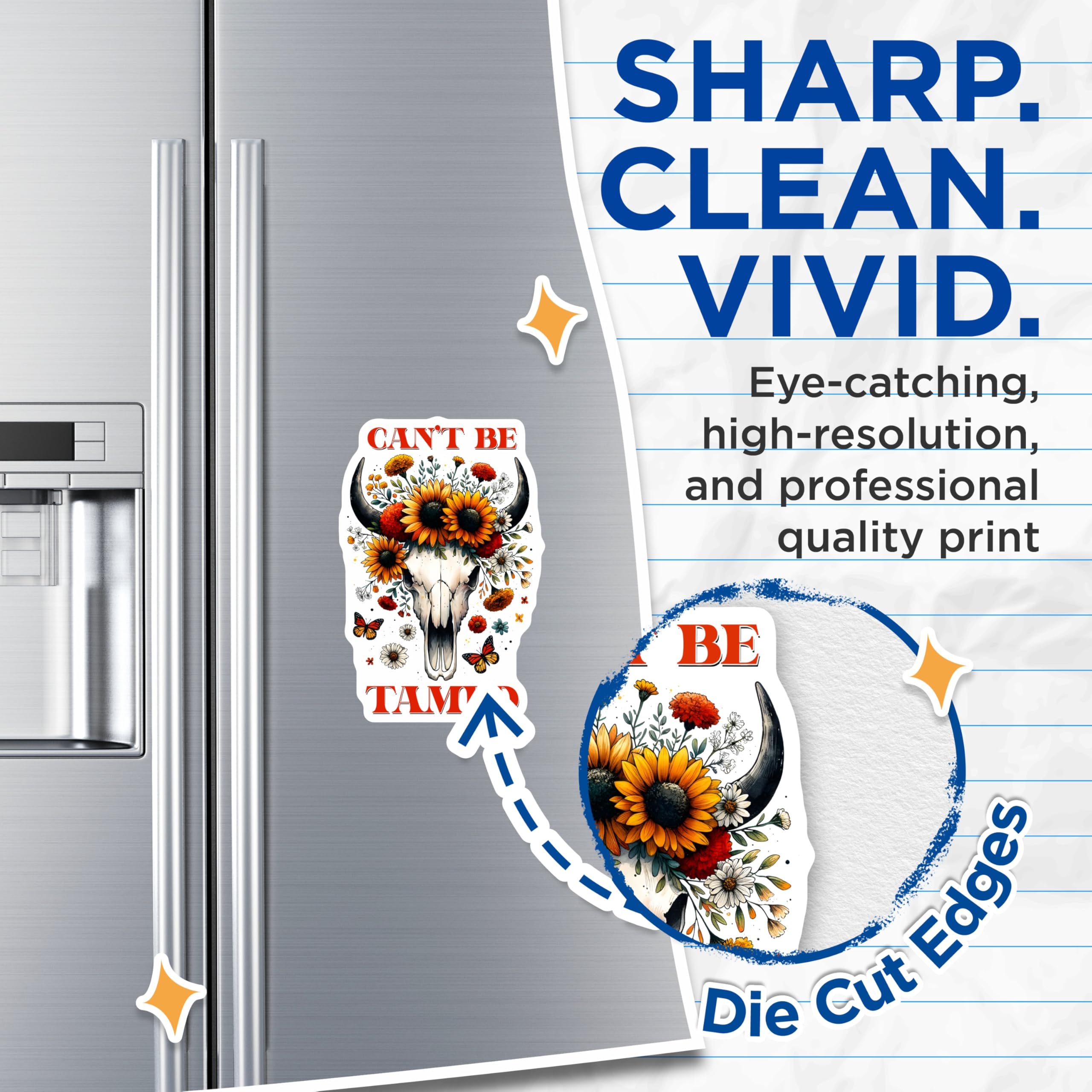 (2 Pack) Bull Skull Floral Magnets - Cant Be Tamed Magnet - Wildflower Home Decor - 5" On Longest Side - Premium Magnet - for Cars, Refrigerators, Toolboxes, Lockers - Made in USA - MAG14318
