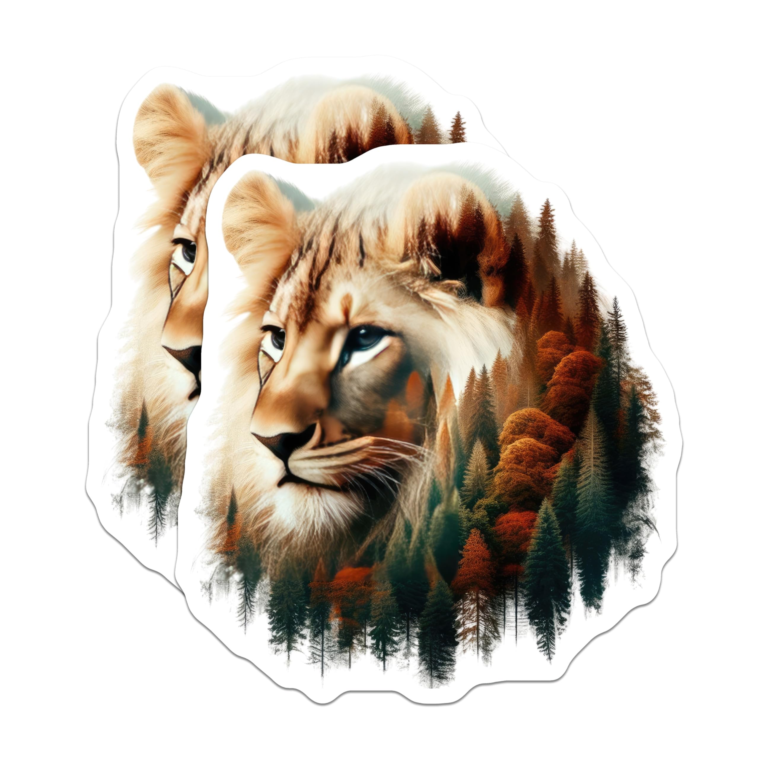 (2 Pack) Lion Forest Magnets - Animal Art - Fridge Home Decor - 5" On Longest Side - Premium Magnet - for Cars, Refrigerators, Toolboxes, Lockers - Made in USA - MAG16217