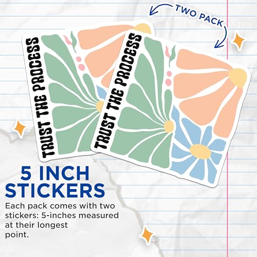 (2 Pack) Trust The Process Stickers - Inspirational Sticker Decal - Motivational Floral Sticker - 5" On Longest Side - Sticks to Smooth Flat Surfaces - Made in USA - BMCS3829