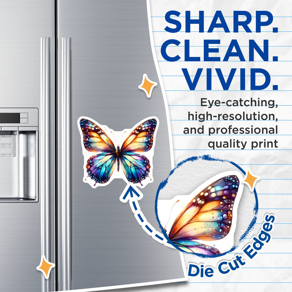 (2 Pack) Vibrant Butterfly Magnets - Whimsical Nature Decor - Aesthetic Fridge Locker - 5 Inches On Longest Side - Thick Durable Magnet - Made in USA - MAG36303