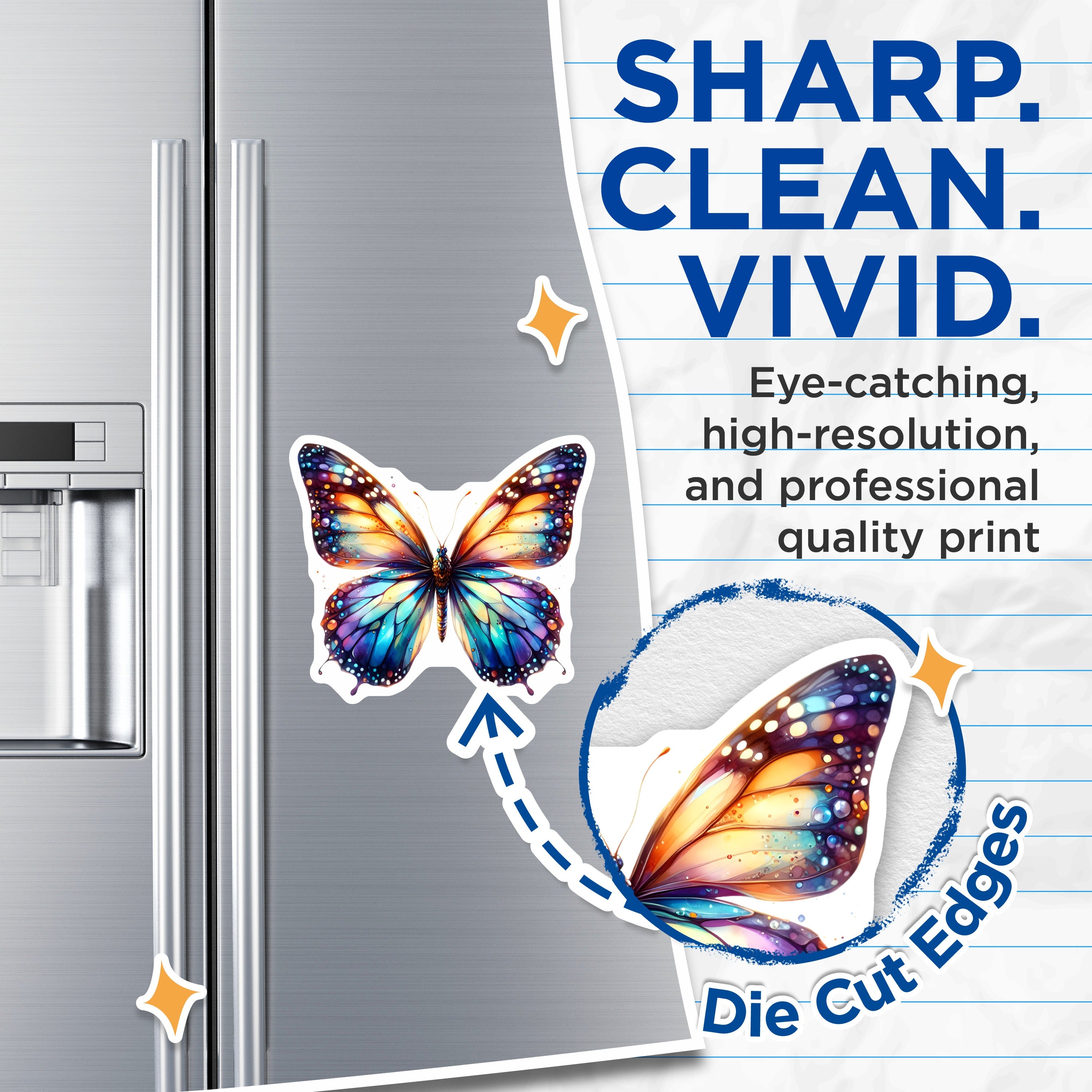 (2 Pack) Vibrant Butterfly Magnets - Whimsical Nature Decor - Aesthetic Fridge Locker - 5 Inches On Longest Side - Thick Durable Magnet - Made in USA - MAG36303