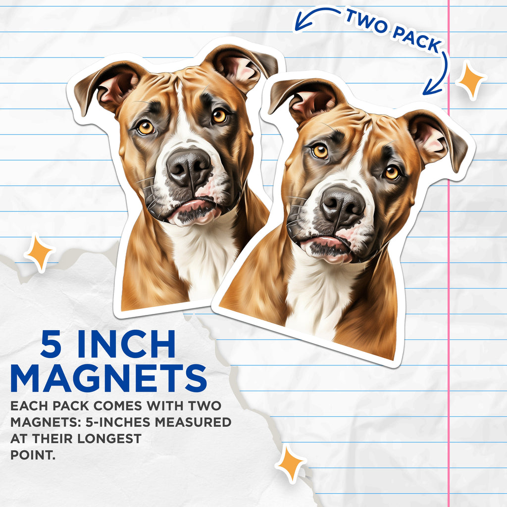 (2 Pack) Pit Bull Magnets - Realistic Dog Portrait - Bully Breed Art - Staffordshire Terrier - Pet Parent Decor - 5 Inches On Longest Side - Thick Durable Magnet - Made in USA - MAG38526