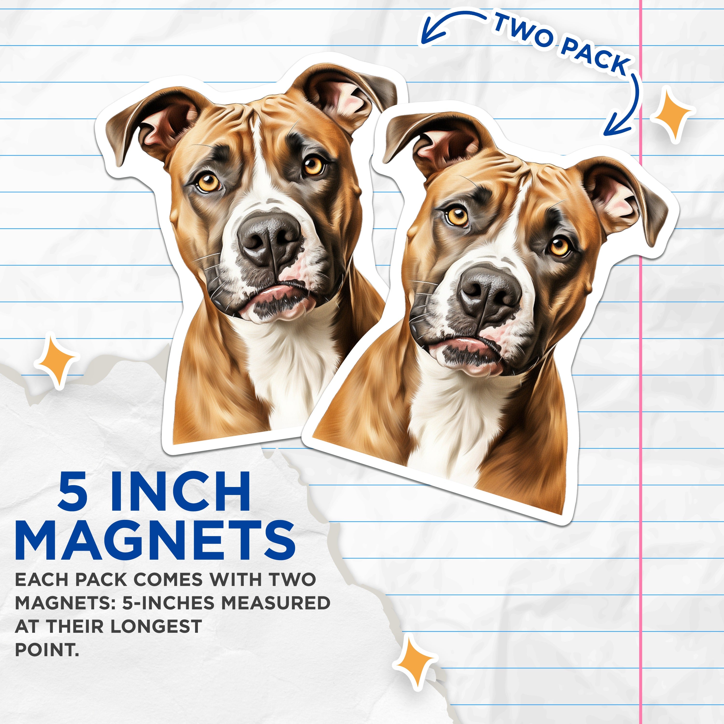 (2 Pack) Pit Bull Magnets - Realistic Dog Portrait - Bully Breed Art - Staffordshire Terrier - Pet Parent Decor - 5 Inches On Longest Side - Thick Durable Magnet - Made in USA - MAG38526