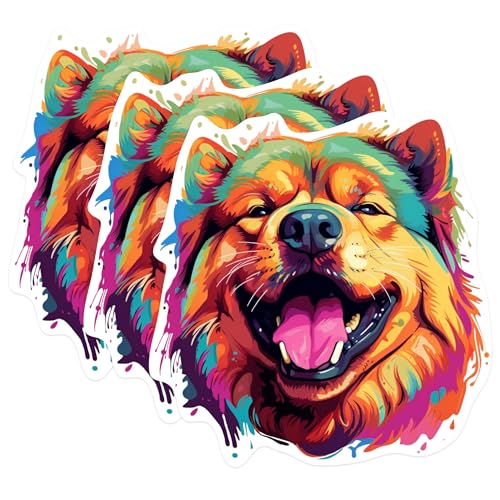 (3 Pack) Chow Chow Decals - Colorful Dog Decal - Laptop Decal - 3 Inches On Longest Side - Easy Peel & Apply - Made in USA - 3MCS0705