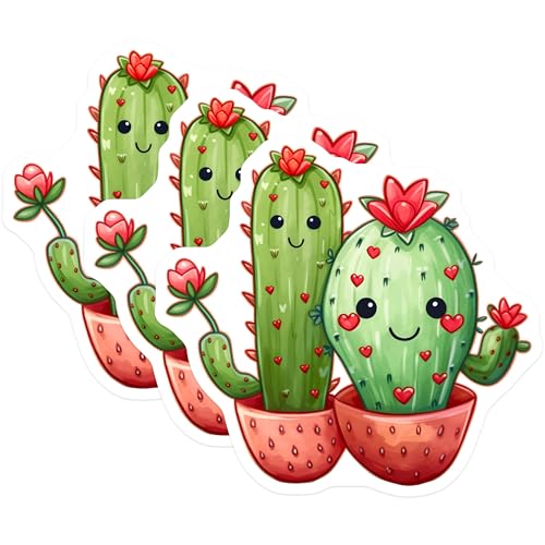 (3 Pack) Cute Cactus Decals - Potted Plant Stickers - Laptop Decal - 3 Inches On Longest Side - Easy Peel & Apply - Made in USA - 3MCS8355