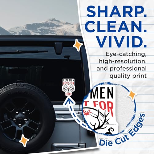 (2 Pack) Real Men Hunt for Their Food Stickers - Outdoor Enthusiast - Deer Skull Decal - 5" On Longest Side - Sticks to Smooth Flat Surfaces - Made in USA - BMCS8776 - BMCS8776