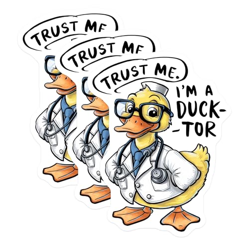 (3 Pack) Ducktor Decals - Funny Duck Doctor - Trust Me I am a Ducktor - 3 Inches On Longest Side - Easy Peel & Apply - Made in USA - 3MCS8299