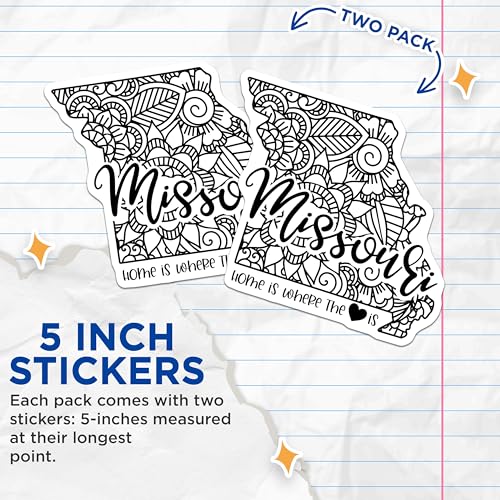 (2 Pack) Missouri Outline Stickers - Home is Where The Heart is - State Pride - 5" On Longest Side - Sticks to Smooth Flat Surfaces - Made in USA - BMCS9073 - Floral Design