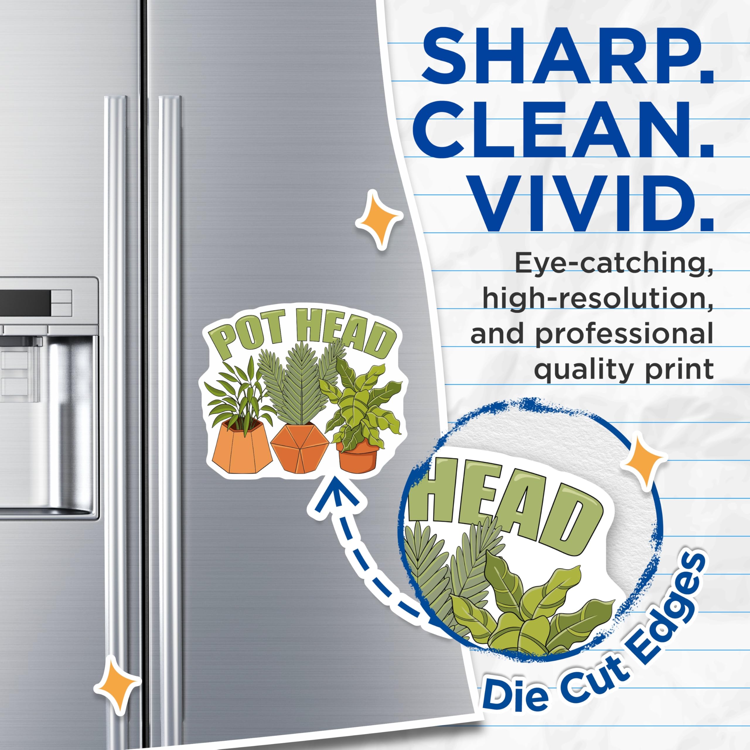(2 Pack) Plant Lover Magnets - Funny Pot Head - Houseplants Refrigerator Decor - 5" On Longest Side - Premium Magnet - for Cars, Refrigerators, Toolboxes, Lockers - Made in USA - MAG18816