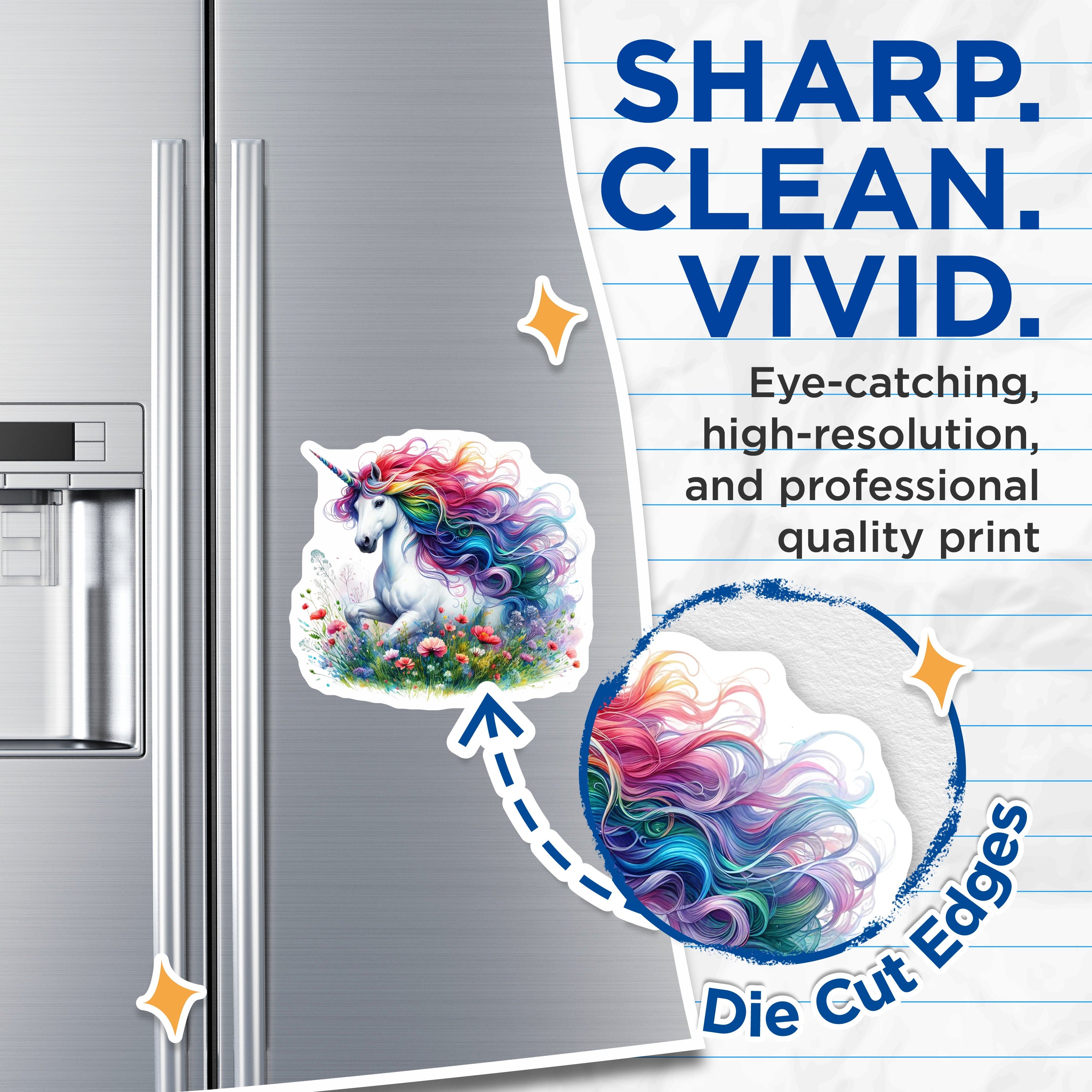 (2 Pack) Rainbow Unicorn Magnets - Magical Creature Decor - Whimsical Floral Fantasy Refrigerator Magnets - 5 Inches On Longest Side - Thick Durable Magnet - Made in USA - MAG36473