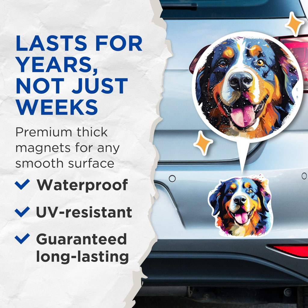 (2 Pack) Bernese Mountain Dog Breed Magnets - 5 Inches On Longest Side - Choose from Over 100 Dog Breeds - for Cars, Refrigerators, Toolboxes - Made in USA - MAG1778