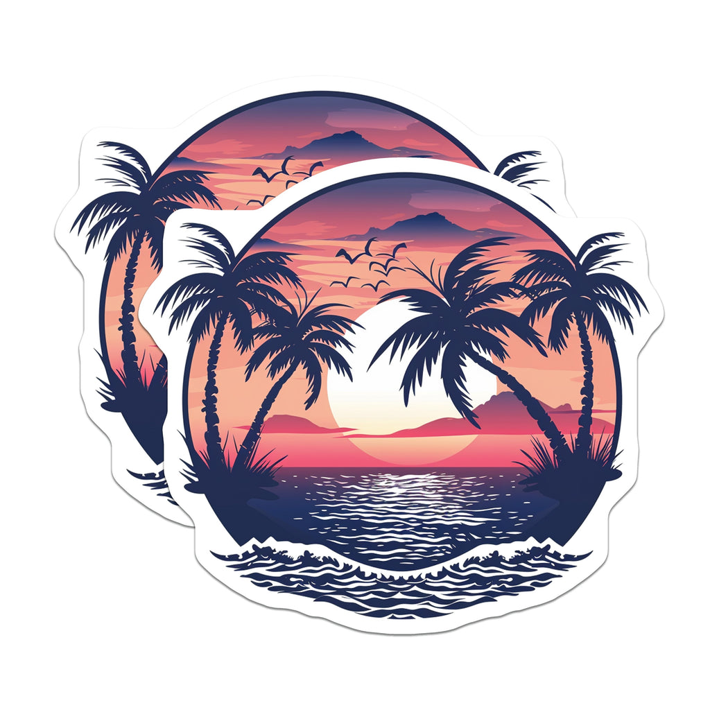 (2 Pack) Tropical Sunset Magnets - Palm Tree Beach Scene - Ocean Landscape Refrigerator Decor - 5 Inches On Longest Side - Thick Durable Magnet - Made in USA - MAG38179