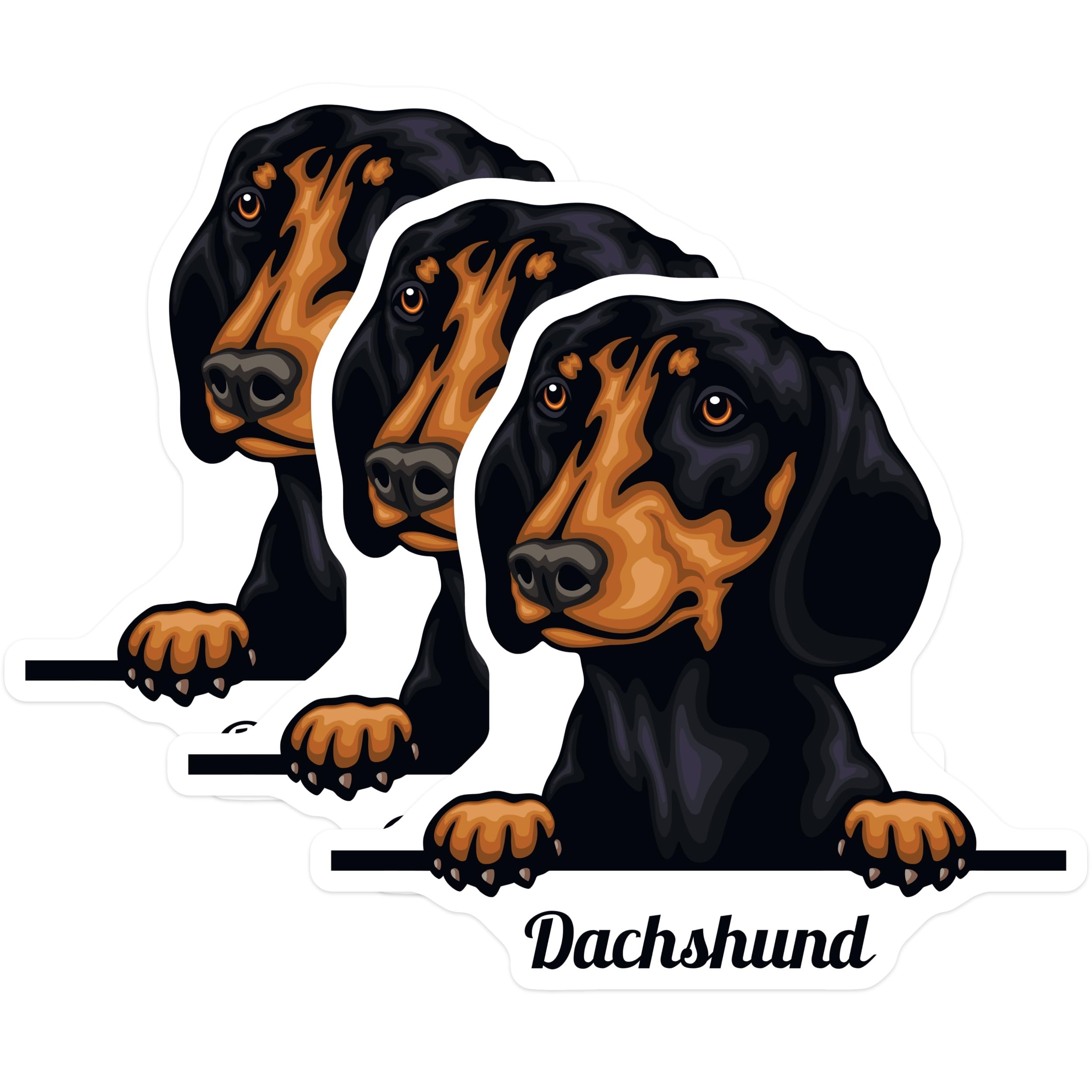 (3 Pack) Dachshund Decals - Weiner Dog - Sausage Dog - 3 Inches On Longest Side - Easy Peel & Apply - Made in USA - 3MCS2996