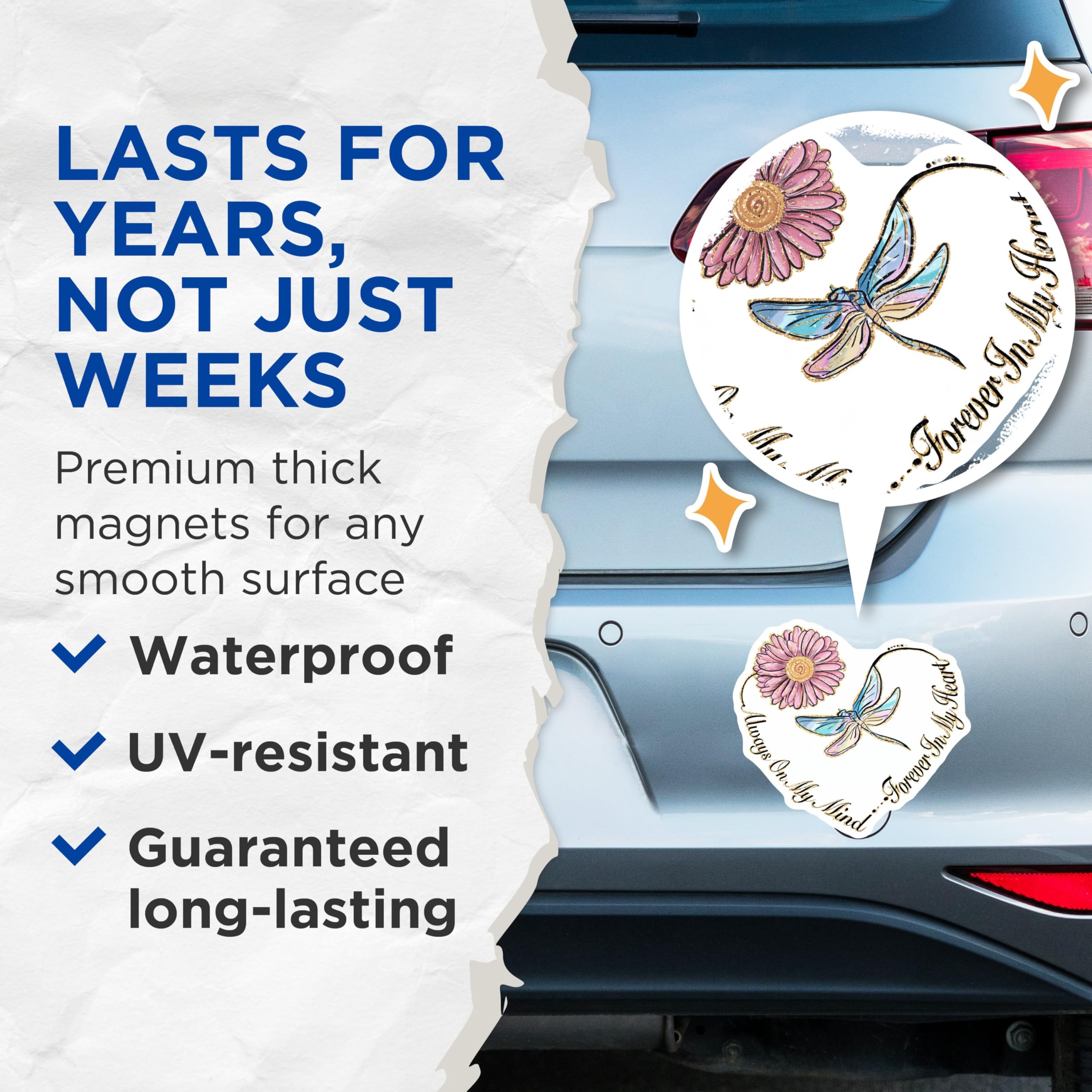 (2 Pack) Always On My Mind Magnets - Forever in My Heart - Butterfly and Flower - Heart Shaped Memory Magnets - 5" On Longest Side - for Cars, Fridges, Toolboxes - Made in USA - MAG4188