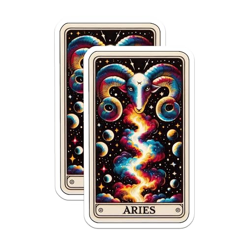 (2 Pack) Aries Zodiac Stickers - Astrology Art Stickers - Horoscope Stickers for Journals and Laptops - 5" On Longest Side - Sticks to Smooth Flat Surfaces - Made in USA - BMCS4757