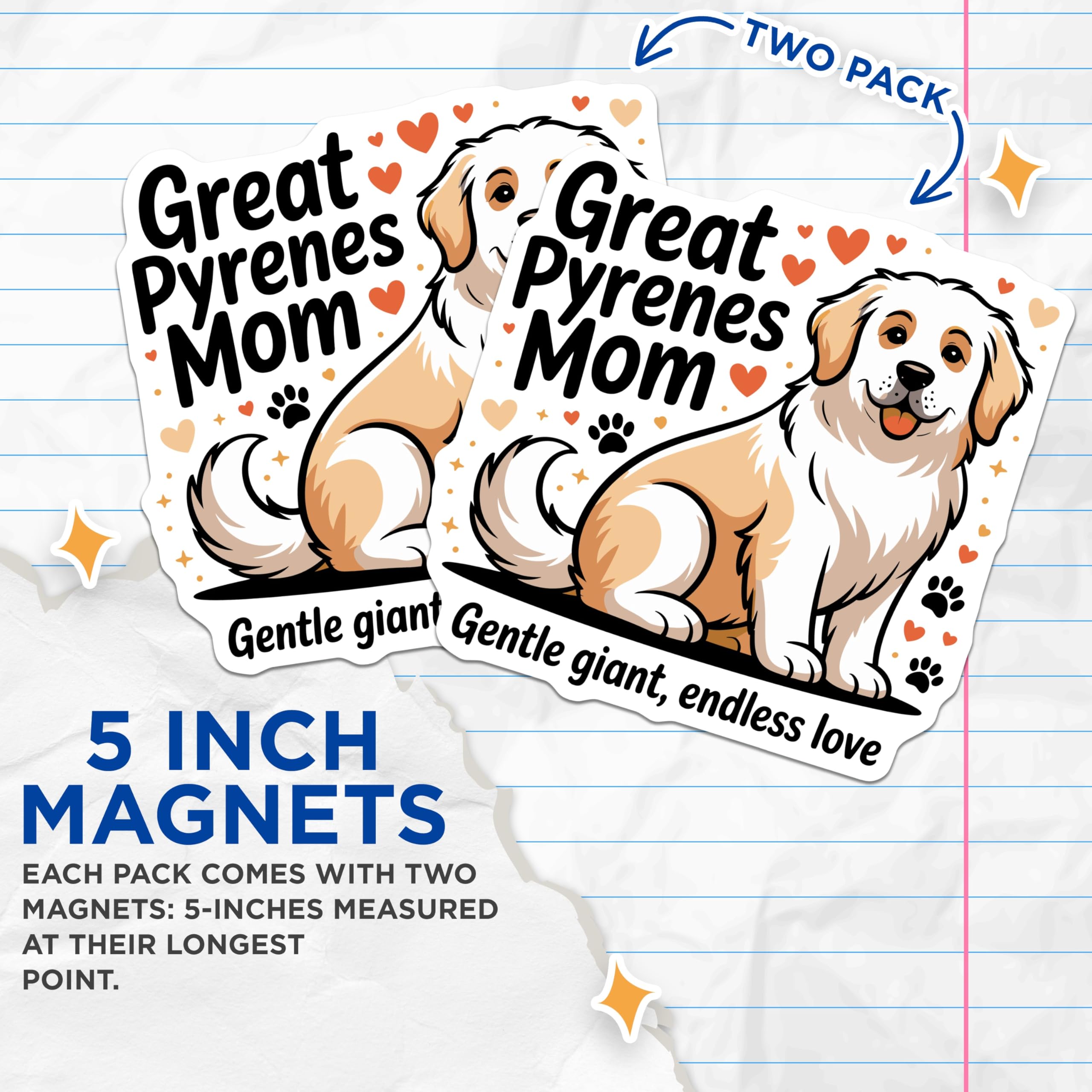 (2 Pack) Great Pyrenees Mom Magnets - Pyrenees Dog Lover - Gentle Giant Pet Owner Love - 5 Inches On Longest Side - Thick Durable Magnet - Made in USA - MAG29110