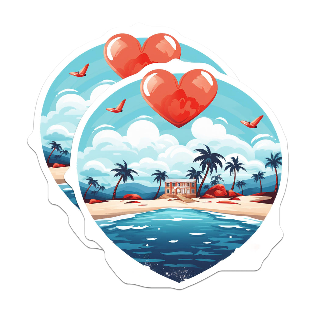 (2 Pack) Heart Tropical Beach Magnets - Romantic Island Getaway - Palm Tree Oceanfront Views - 5 Inches On Longest Side - Thick Durable Magnet - Made in USA - MAG19897