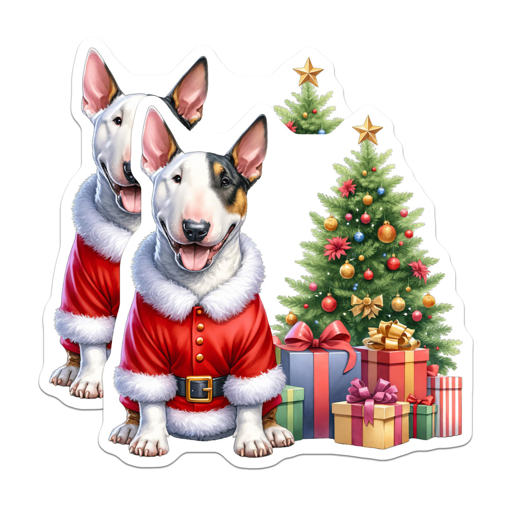 (2 Pack) Bull Terrier Santa Magnets - Christmas Dog Decor - Holiday Pet Lover Gift - 5 Inches On Longest Side - Thick Durable Magnet - Made in USA - MAG26728