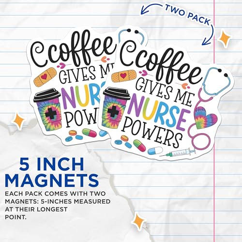 (2 Pack) Coffee Gives Me Nurse Powers Magnets - Nurse Appreciation - Funny Nurse Gifts - Nursing Humor Magnets - 5" On Longest Side - for Cars, Fridges, Toolboxes - Made in USA - MAG7152
