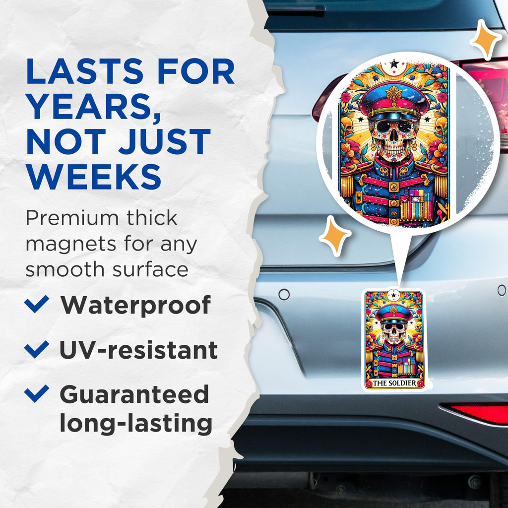(2 Pack) Soldier Day of Dead Magnets - Military Calavera Skull Art - Vibrant Dia de Los Muertos - 5 Inches On Longest Side - Thick Durable Magnet - Made in USA - MAG27199