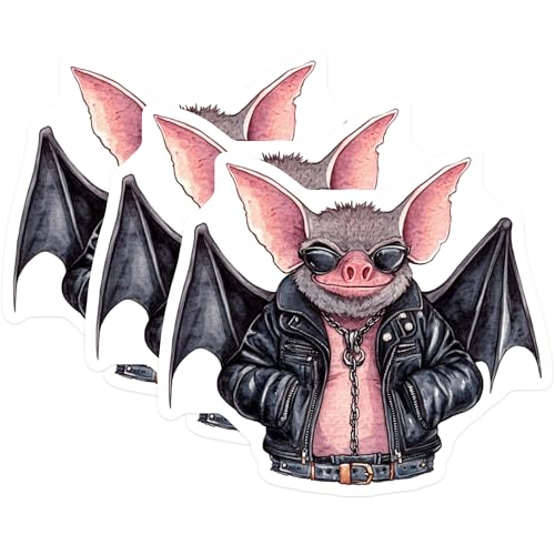 (3 Pack) Cool Bat Decals - Biker Bat Art - Laptop Decals - 3 Inches On Longest Side - Easy Peel & Apply - Made in USA - 3MCS8273