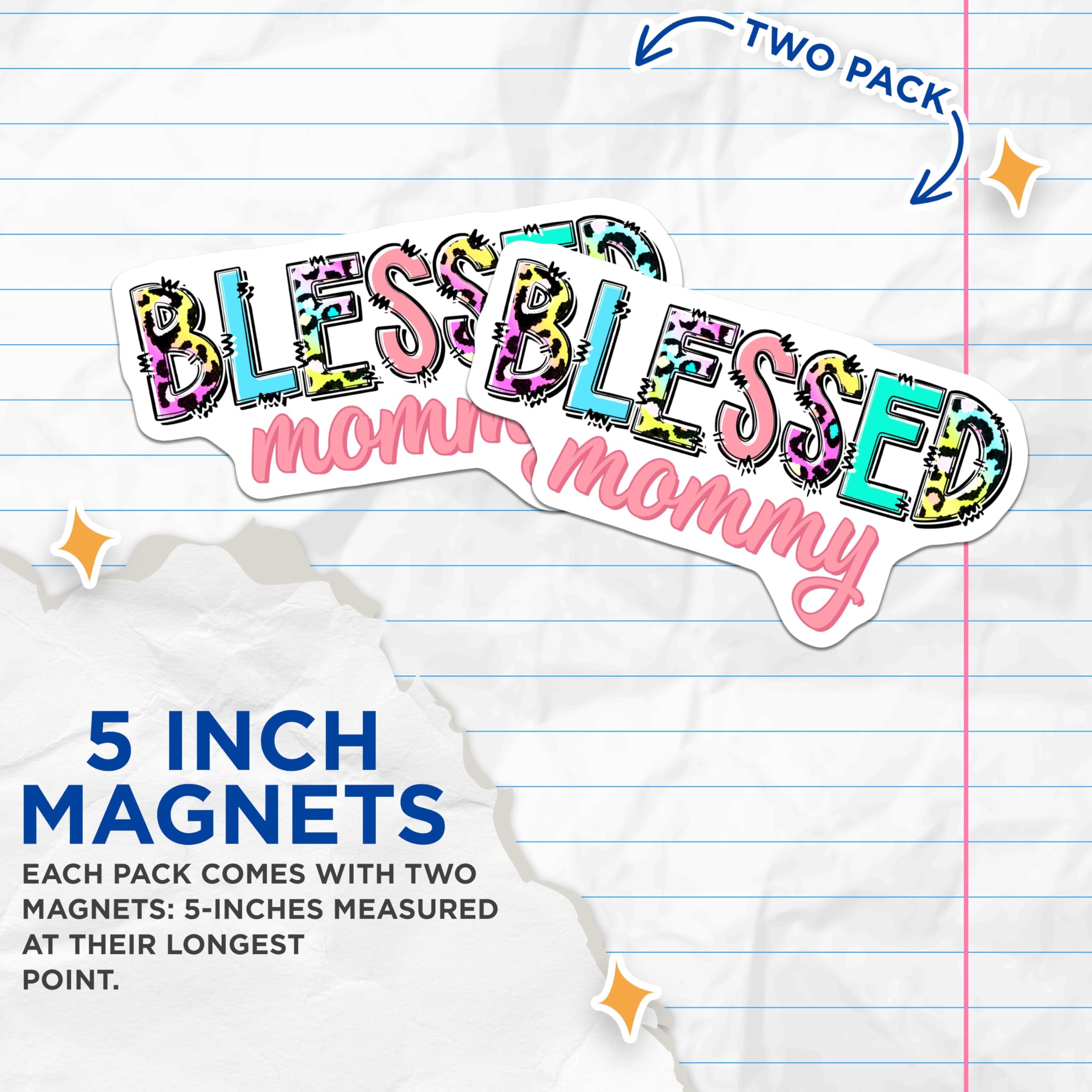 (2 Pack) Blessed Mommy Magnets - Mother's Day Fridge Decor - 5" On Longest Side - for Cars, Fridges, Toolboxes - Made in USA - MAG7707