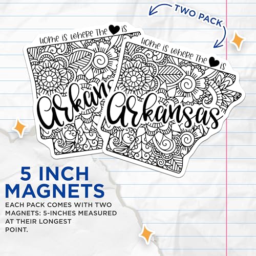 (2 Pack) Arkansas Home Magnets Magnets - State Pride - Decorative Refrigerator - 5" On Longest Side - Made in USA - Sticks to Refrigerators & Metal Surfaces - MAG9101