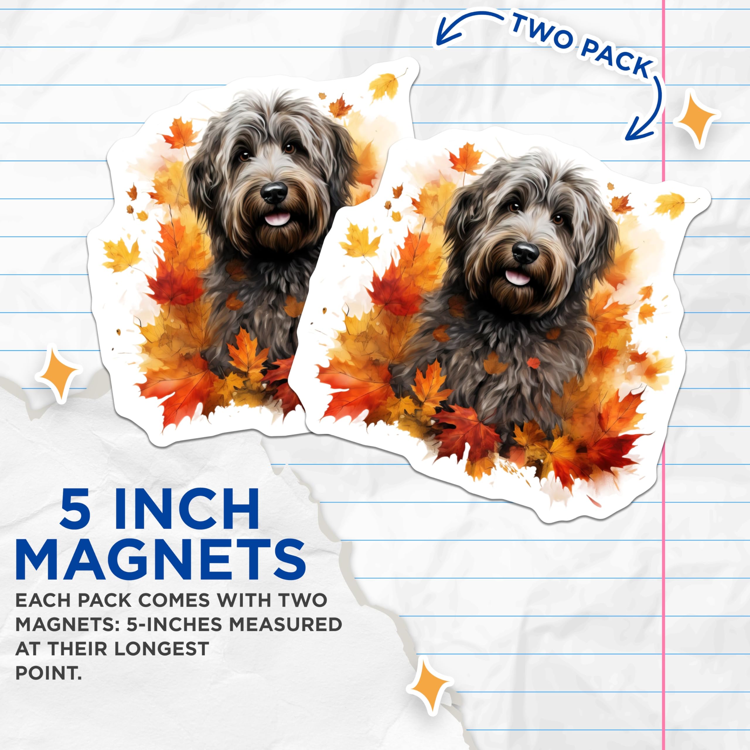 (2 Pack) Doodle Dog Magnets - Autumn Leaves Decor - Fall Pet Lover Kitchen Decor - 5 Inches On Longest Side - Thick Durable Magnet - Made in USA - MAG30985