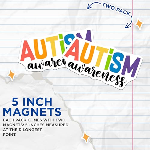 (2 Pack) Autism Awareness Magnets Magnets - Rainbow Autism Support - Advocacy Magnet for Awareness Campaigns - 5" On Longest Side - Made in USA - Sticks to Refrigerators & Metal Surfaces - MAG8434