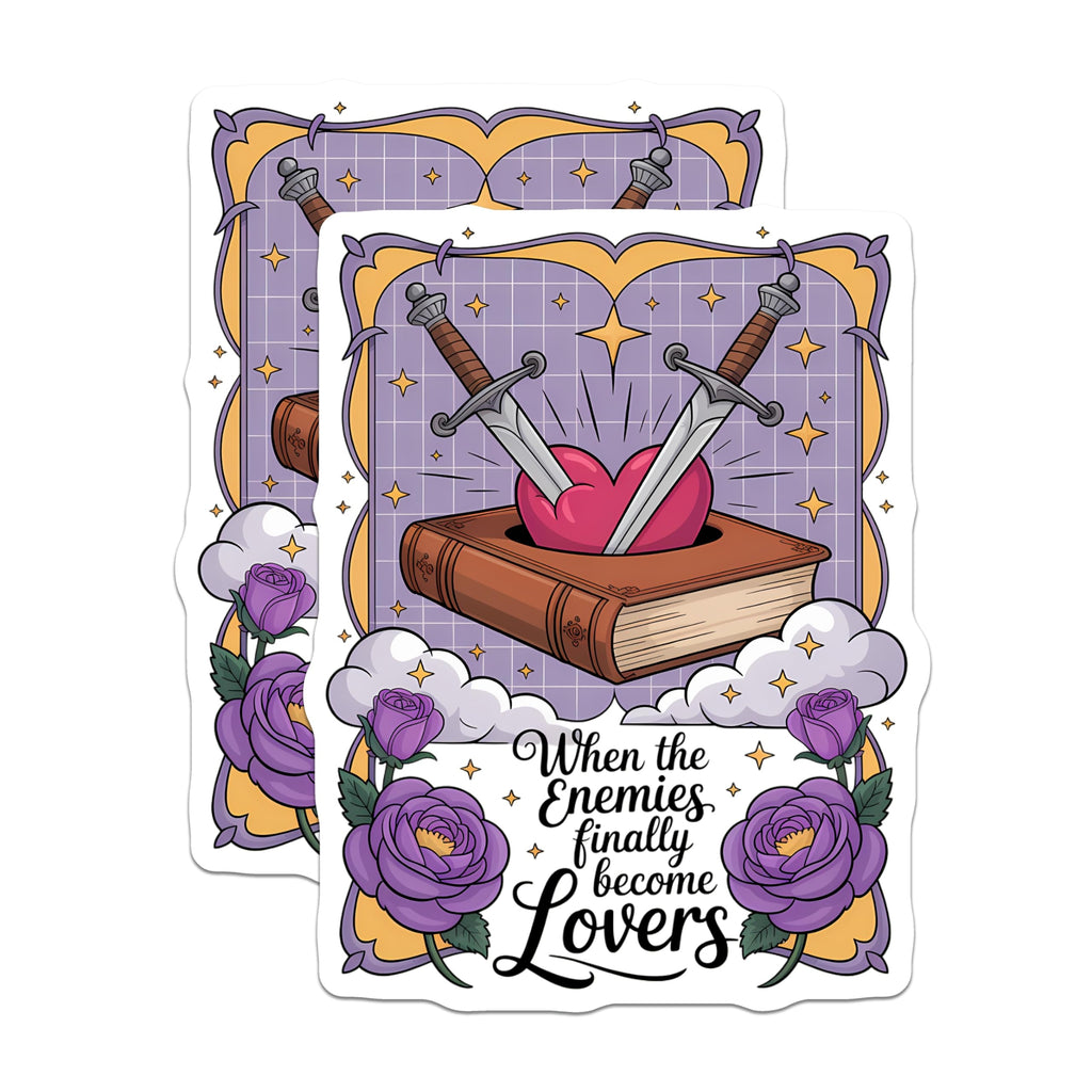 (2 Pack) Enemies to Lovers Magnets - Bookish Fantasy Romance Decor - Literary Art Fridge Magnet - Sword Heart Love Story - 5 Inches On Longest Side - Thick Durable Magnet - Made in USA - MAG21244