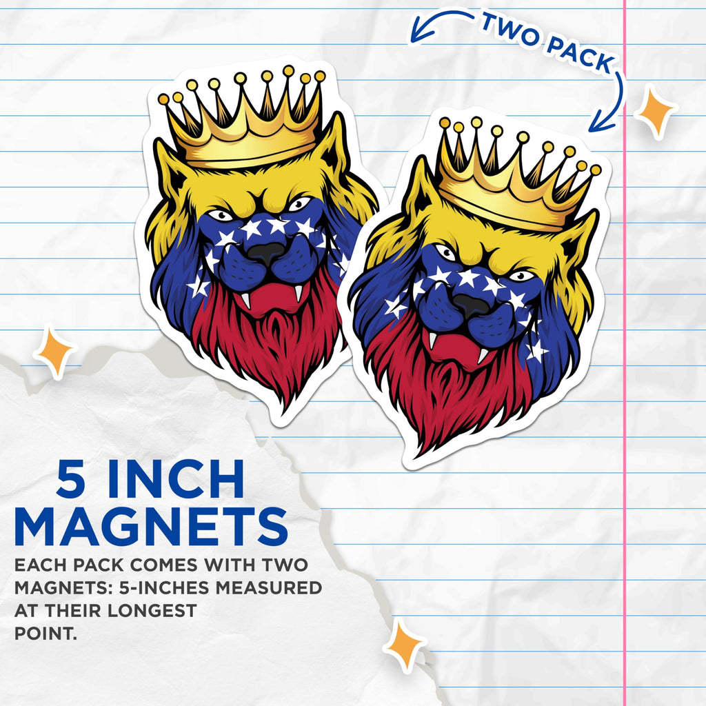 (2 Pack) Venezuela Lion Magnets - Venezuelan Pride - King of Jungle Decor - 5" On Longest Side - Premium Magnet - for Cars, Refrigerators, Toolboxes, Lockers - Made in USA - MAG18043
