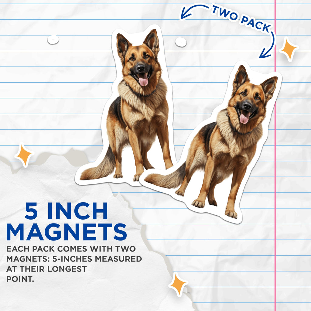 (2 Pack) German Shepherd Magnets - GSD Dog Lover Decor - Realistic Pet Portrait Fridge Magnets - 5 Inches On Longest Side - Thick Durable Magnet - Made in USA - MAG28020