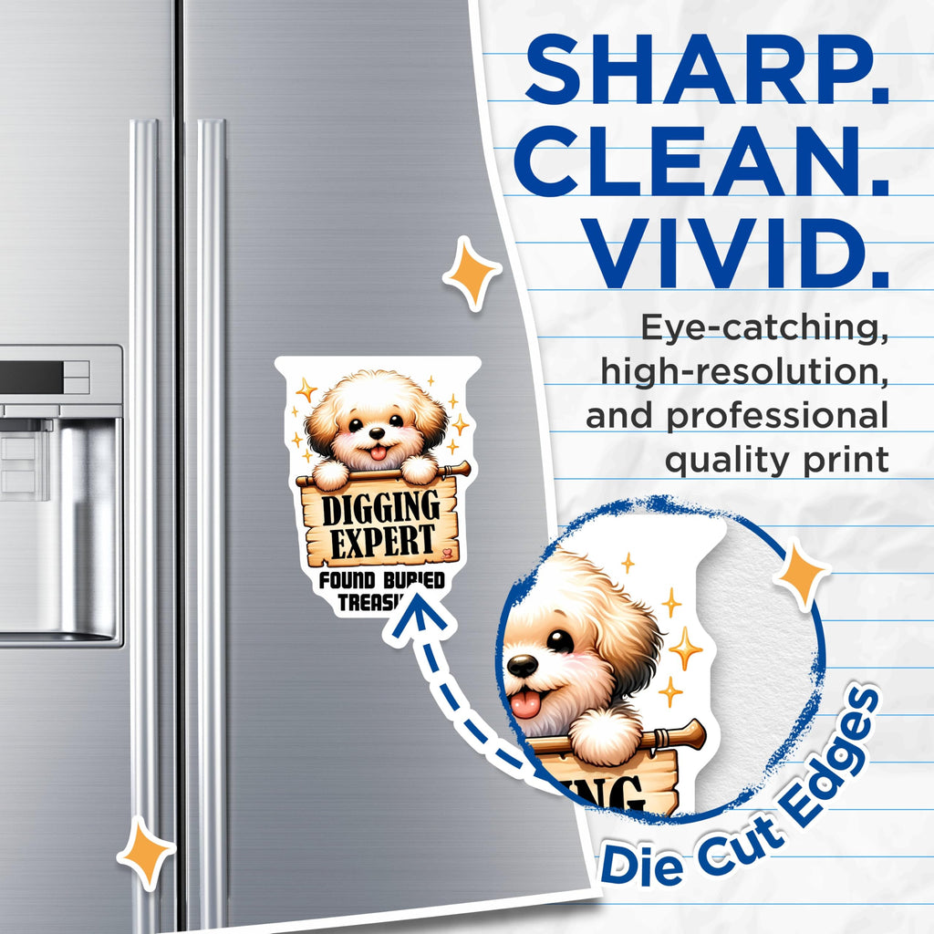 (2 Pack) Digging Expert Magnets - Found Buried Treasure - Dog Lover - Cute Pet Magnets - Fun Refrigerator Magnets - 5" On Longest Side - for Cars, Fridges, Toolboxes - Made in USA - MAG3736