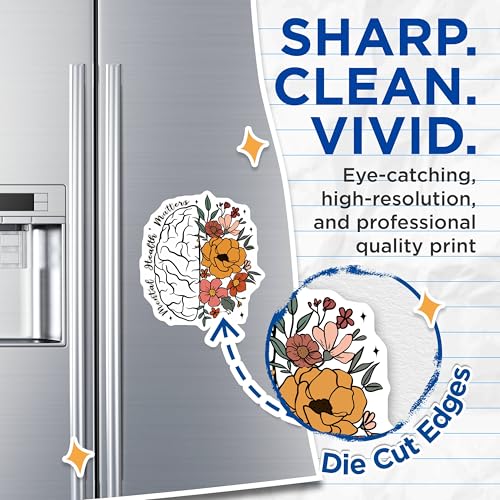 (2 Pack) Mental Health Matters Magnets - Brain and Flowers Design - Inspirational Mental Well-Being Magnet - 5" On Longest Side - for Cars, Fridges, Toolboxes - Made in USA - MAG6948