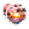 (2 Pack) Tropical Sunset Beach Scene Magnets - Aesthetic Watercolor Heart Art - Palm Trees Ocean Hibiscus Moon Decor - 5 Inches On Longest Side - Thick Durable Magnet - Made in USA - MAG20596
