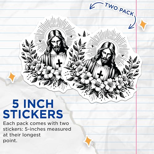 (2 Pack) Religious Stickers - Jesus Stickers - Christian Stickers - 5" On Longest Side - Sticks to Smooth Flat Surfaces - Made in USA - BMCS7320