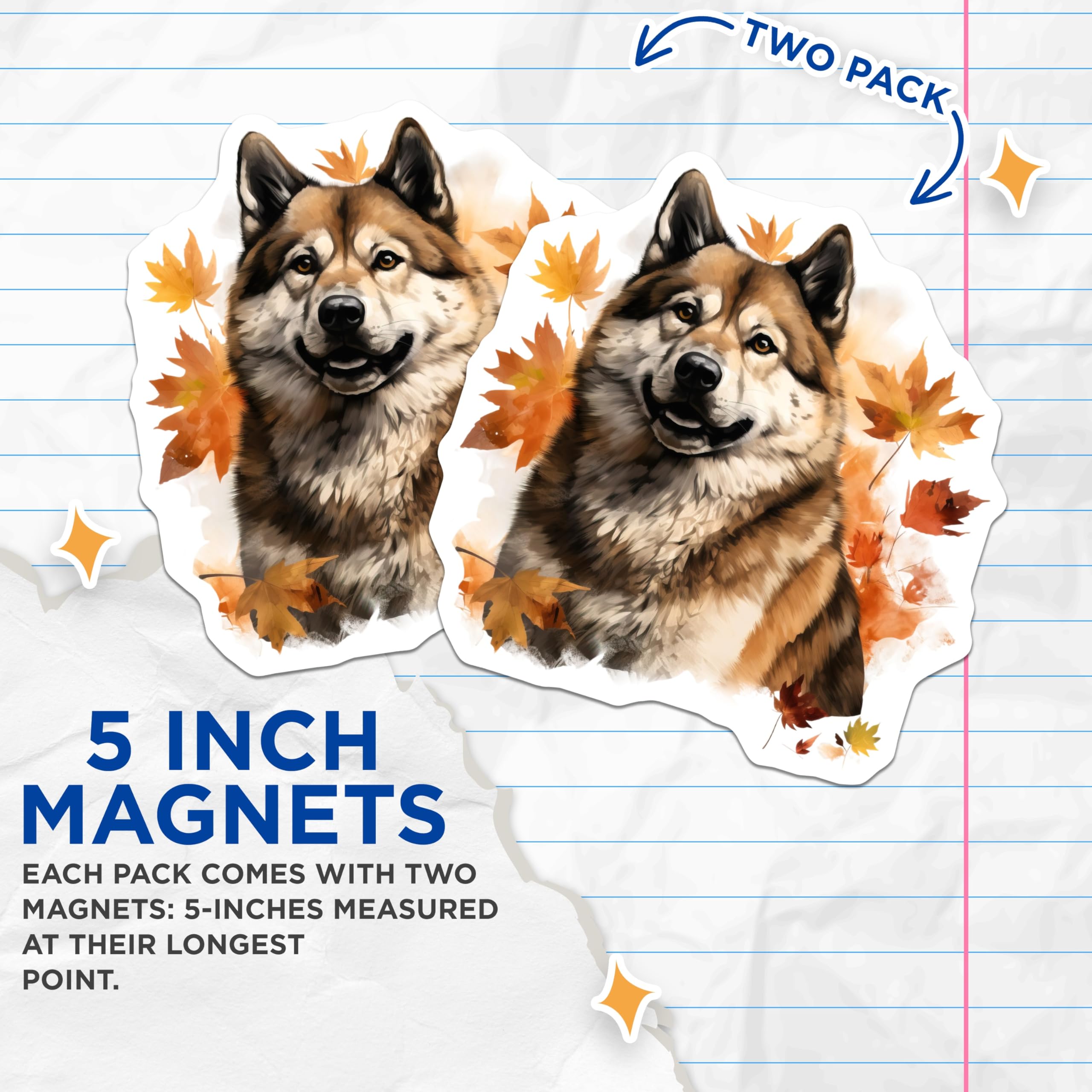 (2 Pack) Akita Dog Refrigerator Magnets - Happy Fall Decor - Animal Lover Kitchen Magnets - 5 Inches On Longest Side - Thick Durable Magnet - Made in USA - MAG26103