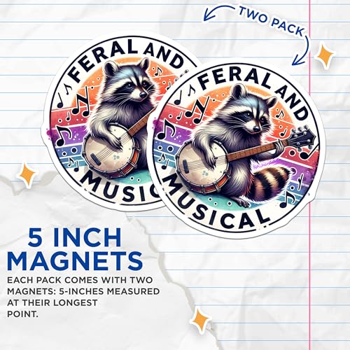(2 Pack) Raccoon Playing Banjo Magnets - Cute Animal Musical Theme - Fun Fridge - 5" On Longest Side - for Cars, Fridges, Toolboxes - Made in USA - MAG4541