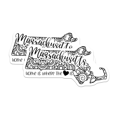(2 Pack) Massachusetts Home is Where The Heart is Magnets Magnets - State Souvenir - Floral Design - 5" On Longest Side - Made in USA - Sticks to Refrigerators & Metal Surfaces - MAG9069